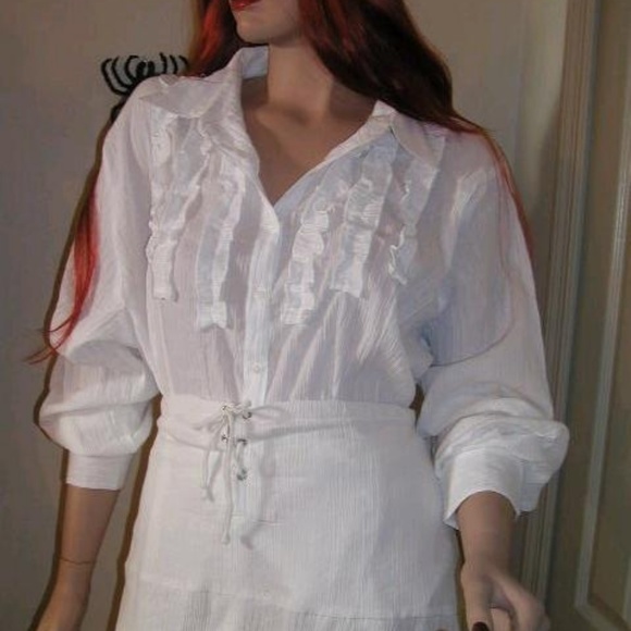 PEASANT~White Gauze~Lace-Up Skirt&Top - Picture 2 of 4